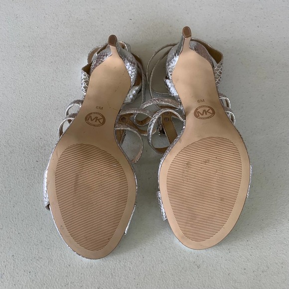 MICHAEL Michael Kors Silver Snake Open Toe Strappy Heeled Sandals Women's US 6M - Picture 6 of 7